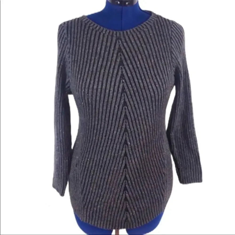 NWT‎ Style & Co 0X grey/black v neck ribbed crew neck long sleeve sweater